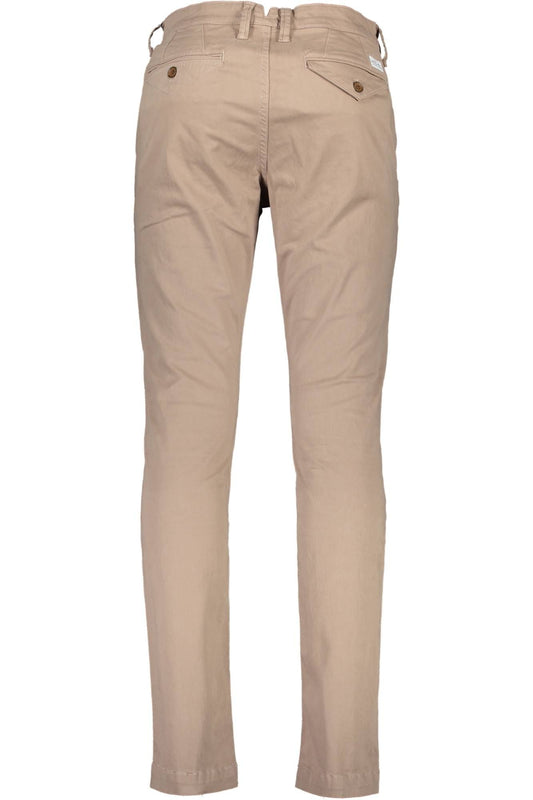 Beige Cotton Trousers with Iconic Logo
