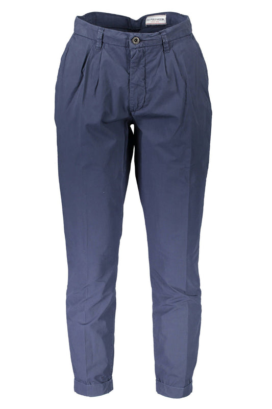 Chic Blue Cotton Trousers with Logo Detail