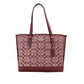 Mollie Wine Signature Denim Chambray Canvas Leather Tote Handbag