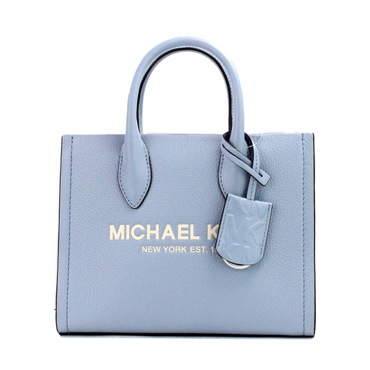 Mirella Small Pale Blue Leather Top Zip Shopper Tote Crossbody Bag