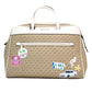 Travel Large Light Cream PVC Patches Top Zip Weekender Duffle Bag